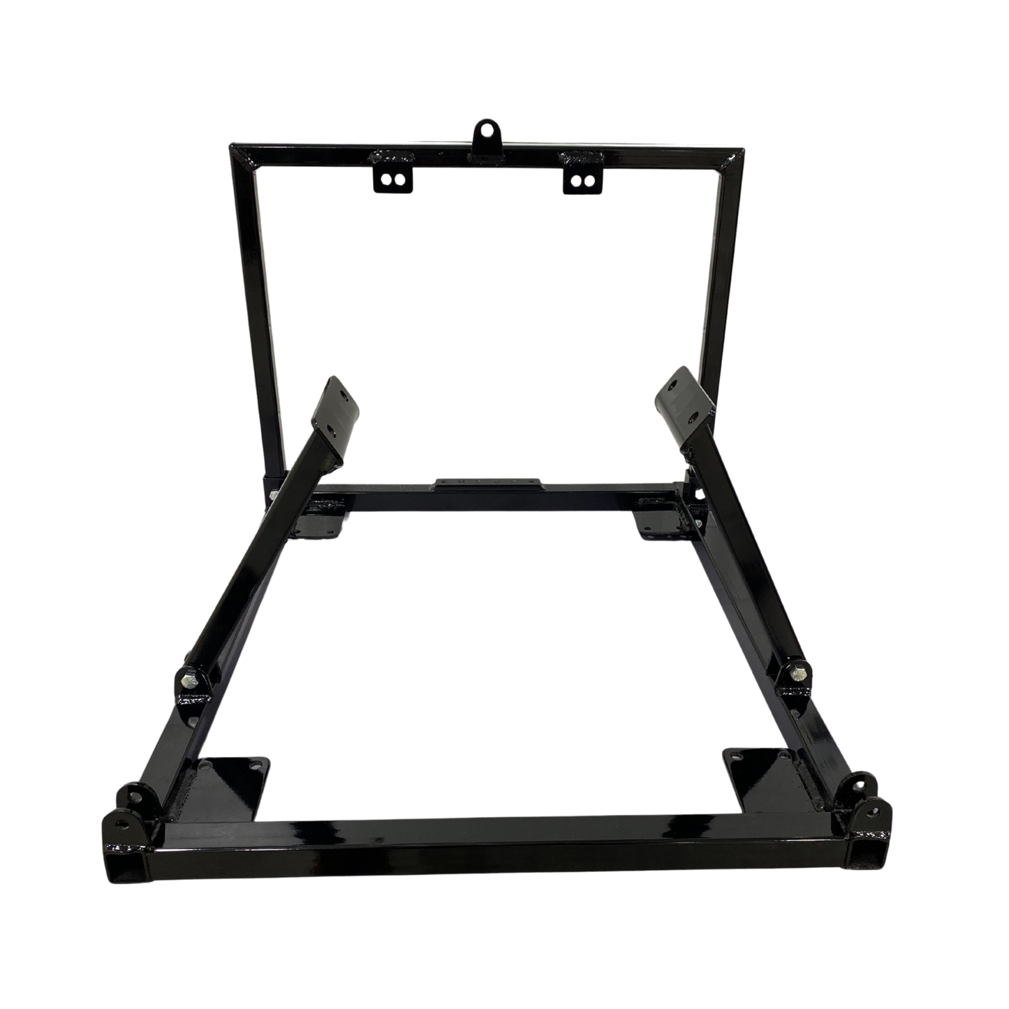 Tilburg Racing Products black metal Chevy engine cradle with side mounts on a white background